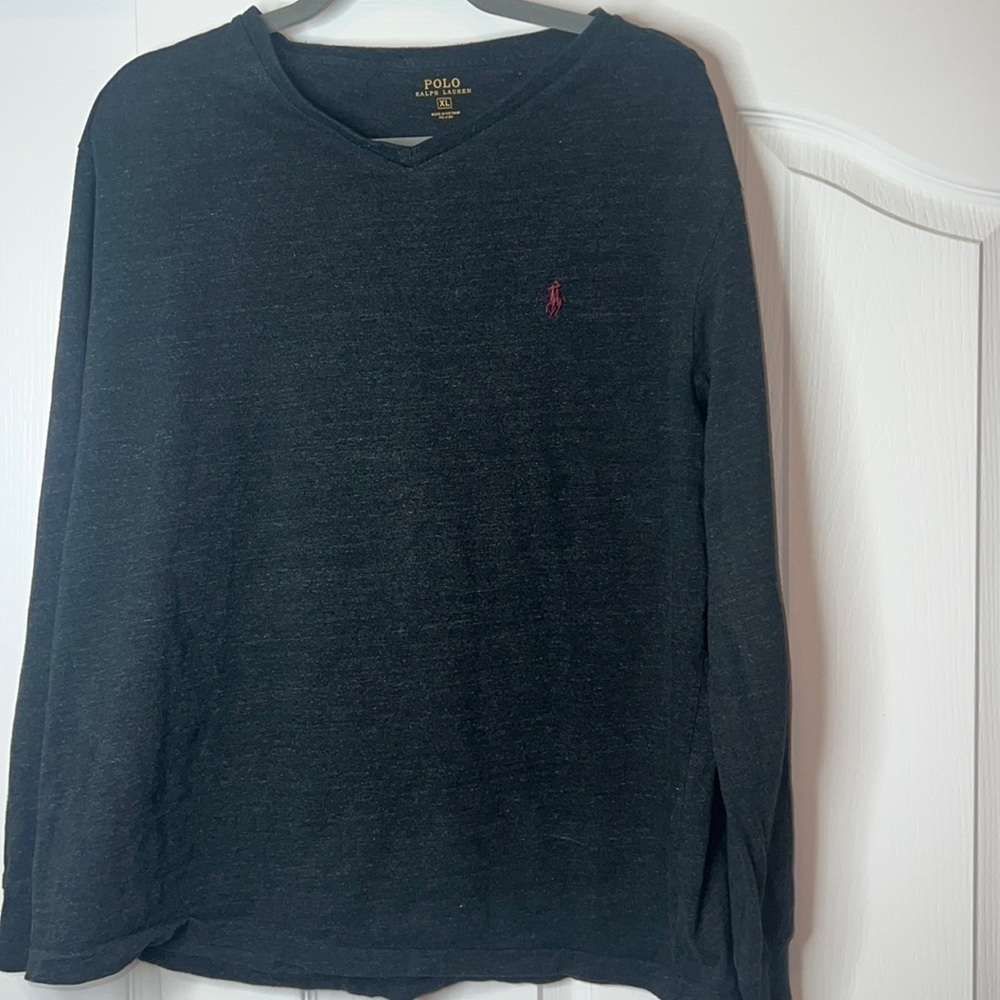 Polo Ralph Lauren Black V-Neck Cotton Long Sleeve Knit Shirt Classic Fit - XL